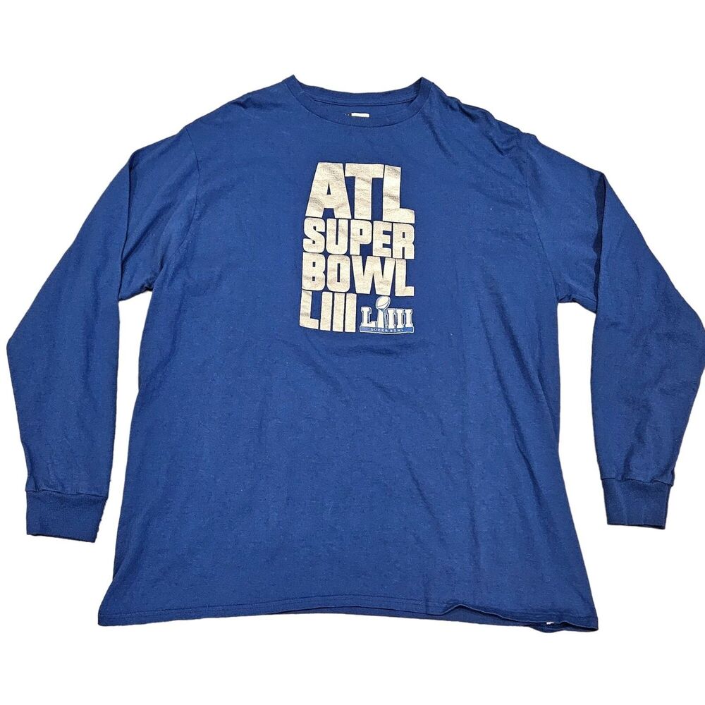 ATL Superbowl LIII NFL Team Apparel Men's Long Sleeve Blue T-Shirt Size 2XL 2019